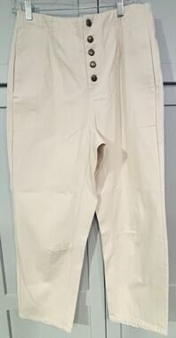 Bluivy Beige Cotton Twill High Rise Cropped Straight Leg Pants Pockets M